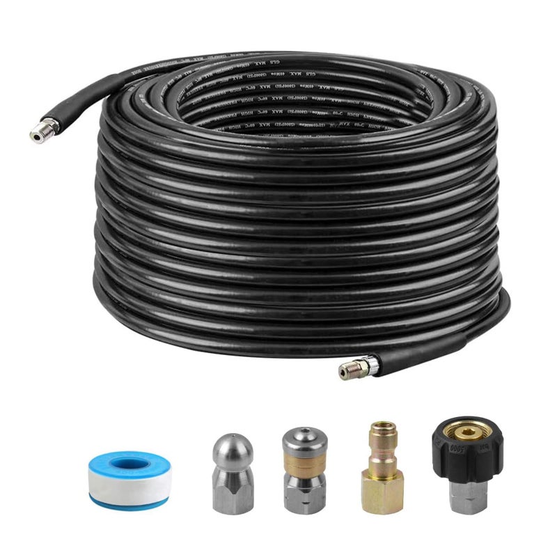 Sooprinse Sewer Jetter Kit for Pressure Washer, 100 FT Hose, 1/4 Inch NPT, Button Nose and Rotating Sewer Jetting Nozzle, Orifice 4.0, 4000 PSI - Image 1